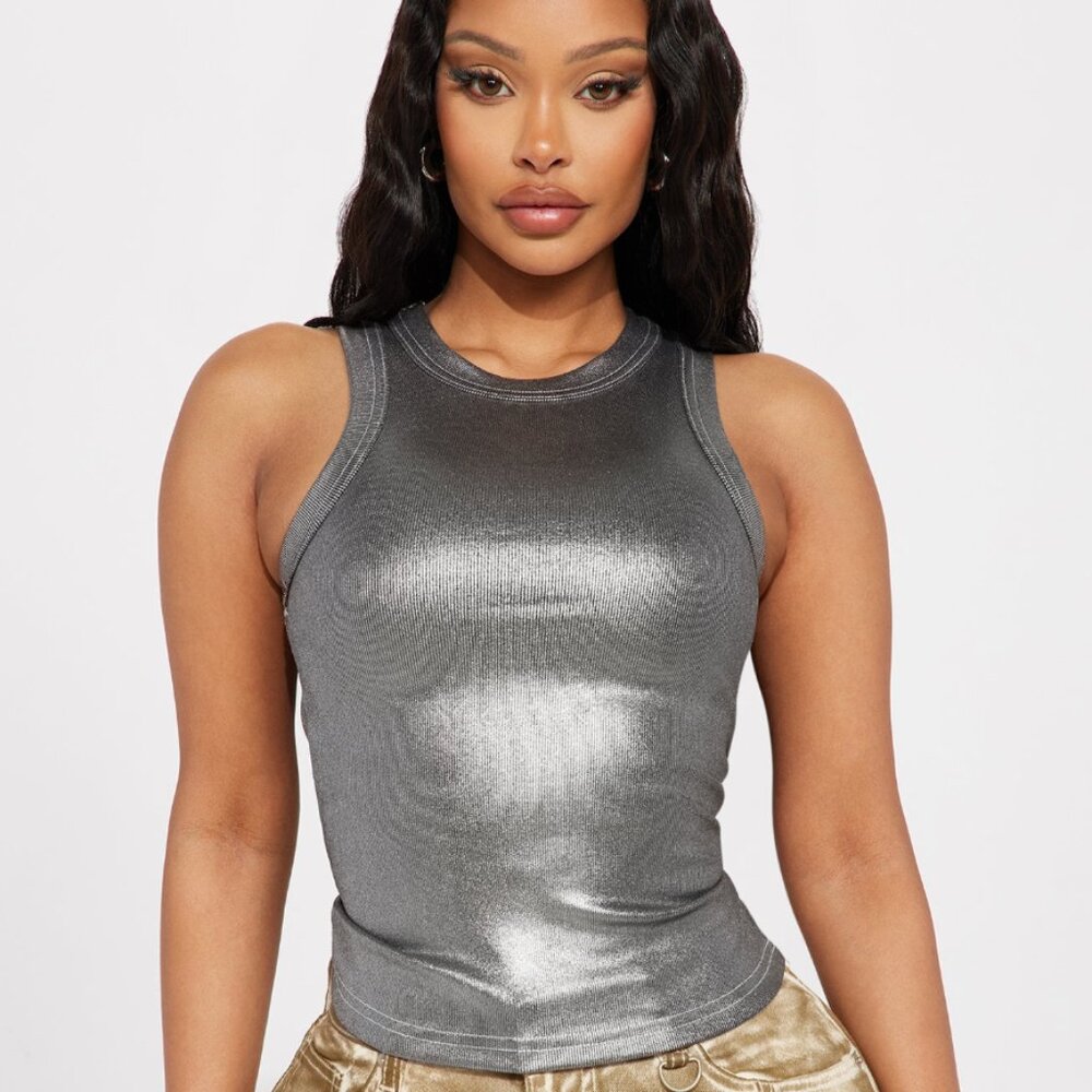 Electric Love Metallic Tank Top - Silver